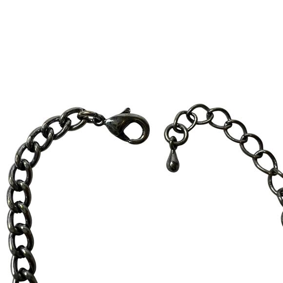 Black Statement Necklace and Earring Set Silver Tone Bold Teardrop Faceted Bold - Picture 9 of 13